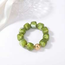 1pc Bohemian Summer Beach Colorful Resin Square Bead Elastic Bracelet, Gold Spherical Spacer Design, Stackable Bracelet For Women's Daily Wear And Vacation Outfit Jewelry - Multicolor - View 13