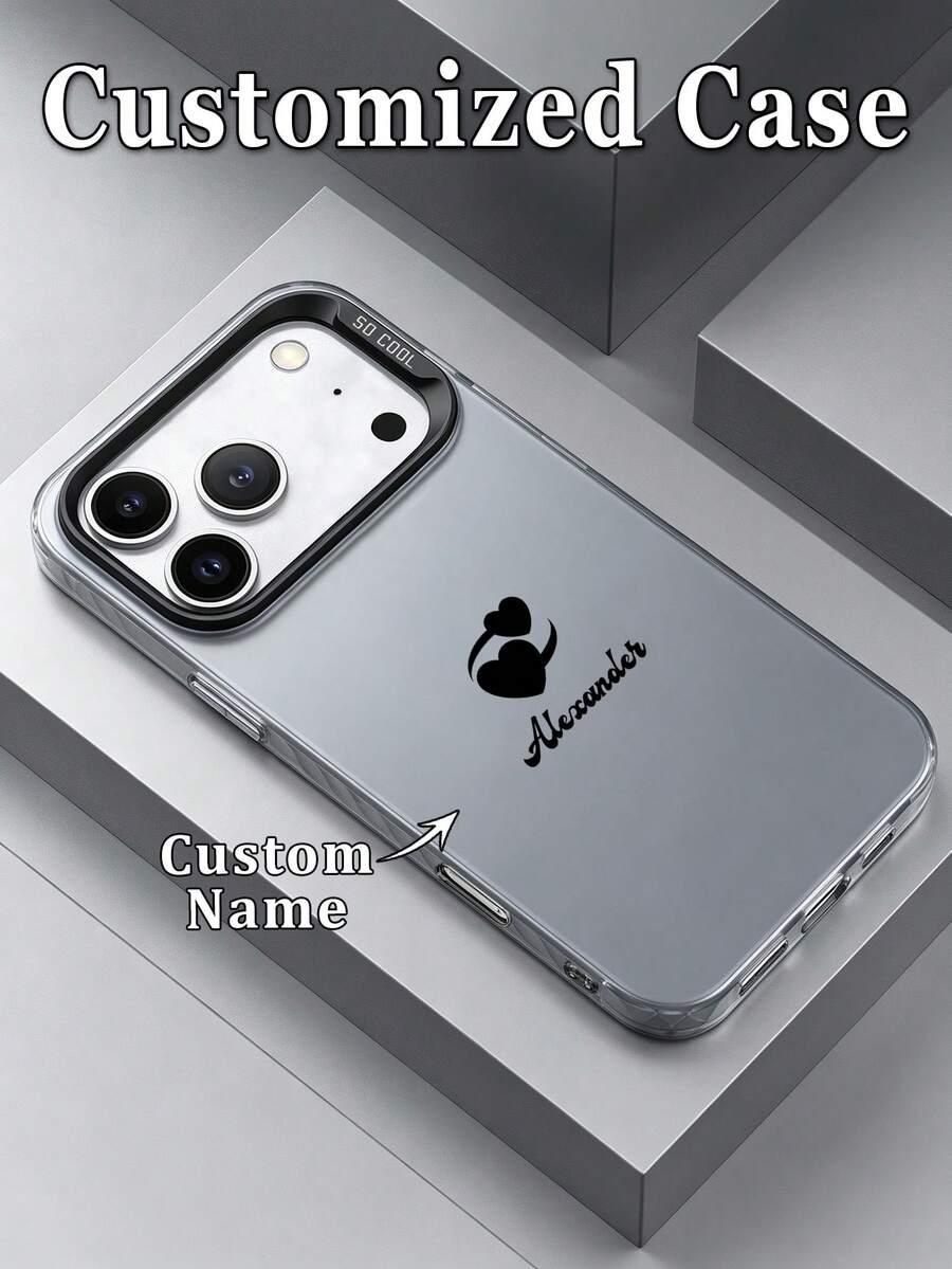 1件可客製化個性化字母姓名雙心圖案手機殼,適用 S24 Ultra/S25 Ultra 與 Apple 17 Pro Max/16/15/14 Plus/13 Pro/12 Pro Max/11/7P/XS/XR,硬 PC 材質,防刮防指紋,適合個人、伴侶、家人、朋友、情侶、姊妹,生日週年禮物 - 彩色 - 查看 1