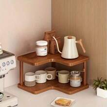 1pc Vintage Multi-Layer Corner Storage Rack, Solid Wood Material, Kitchen Corner Storage Rack, Tea Cup Water Cup Coffee Cup Storage Rack, Multi-Functional Desktop Storage Rack, Spice Rack, Desktop Bookshelf And Home Supplies Storage Rack, Coffee Decor, Display Stand, Suitable For Kitchen, Office, Dining Room, Living Room And Bedroom Storage - Multicolor - View 9