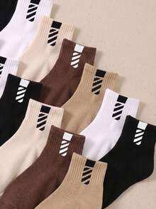 5/10/20 Pairs Random Color Mid-Calf Socks, Earth Tone Classic Versatile Style, Unisex, Suitable For Boys, Girls And Students, Ideal For Outdoor Activities - Multicolor - View 7