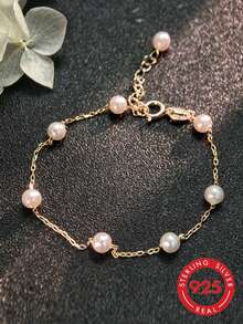 1 Stück S925 Sterling Silber französischer Stil Perlenarmband, elegantes Design mit ästhetischem Flair, vielseitiges Handgelenkaccessoire für Lässig, Einkaufen, Party, Reisen, geeignet als Geschenk für beste Freunde, exquisites zeitloses Nischenprodukt für den täglichen Gebrauch, Urlaubsgeschenk - Perle - Übersicht 6