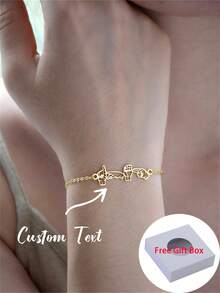 Customized ASL Sign Language Name Bracelet, Personalized Letter Name Bracelet, Gold Stainless Steel Fashion Jewelry, Suitable For Family - Multicolor - View 2