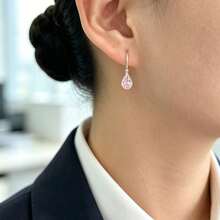 Minimalist 925 Sterling Silver Plain Silver Ear Hooks With Small Cubic Zirconia Water Drop Earrings, Multiple Colors Available, Suitable For Daily Wear - Pink - View 4