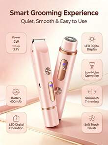 IPX7 Waterproof Women's Electric Trimmer & Epilator, 2-In-1 Multifunctional Interchangeable Blade Head Shaver, Suitable For Bikini Area, Underarms, Legs And Face, Compact USB Rechargeable, Painless Smooth Non-Irritating To Skin, Portable Home & Travel Beauty Grooming Device - Multicolor - View 5