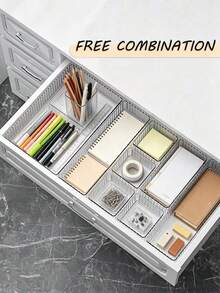 10/7/6/5/1pc Drawer/Desktop Cosmetic Storage Box, PET Material, Suitable For Organizing Office Supplies, Hair Accessories, Cosmetics, Beauty Products, Tableware, Daily Necessities, Jewelry, Home Decor And Bathroom Supplies - Clear - View 6