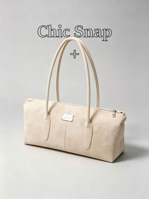 Vintage Distressed Matte Baguette Bag For Women, Minimalist Metal Logo Long Underarm Bag With Thin Shoulder Strap, Commuter Versatile Zipper Shoulder Tote Small Bag, Suitable For Shopping, Wallet, Young Women, College Students, Newcomers, Office Workers. Perfect For Office, University, Work, Business, Commute, Outdoor Activities, Travel And Outings