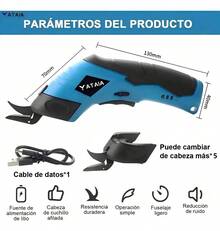 Tijera Eléctrica Inalámbrica Recargable Corta Telas, Cartón - Azul - Ver 5