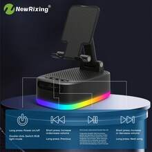 NewRixing 6W 無線喇叭附手機支架，TWS 配對，1800mAh 電池，免持通話，行動電源，6 小時播放時間，Hi-Fi 音質，強勁低音，USB-C 充電，室內/戶外使用，可調式支架設計 - 均碼 - 查看 6
