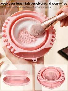 1pc Foldable Silicone Makeup Brush Cleaning & Drying Rack, Brush Cleaner, Portable Wash Mat Storage Tray With Textured Base, Suitable For Makeup Brushes And Art Brushes, Ideal For Travel And Studio Use - Various - View 1