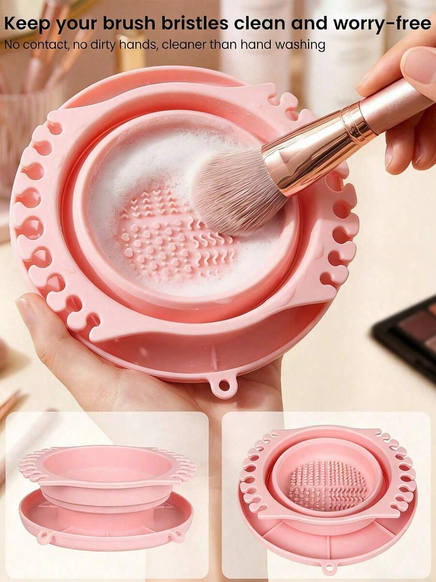 1pc Foldable Silicone Makeup Brush Cleaning & Drying Rack, Brush Cleaner, Portable Wash Mat Storage Tray With Textured Base, Suitable For Makeup Brushes And Art Brushes, Ideal For Travel And Studio Use - Various - View 1
