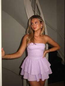 Strapless Tiered Ruffle Back Detail Mini Dress - Purple - View 4