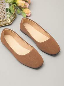 Plus Size 35-43 Spring/Summer New Fashion Casual Dark Flat Slip-On Square Toe Woven Texture Soft Sole Lightweight Comfortable Anti-Slip Wear-Resistant Versatile Ballet Shoes For Daily Commute - Dark Brown - View 6