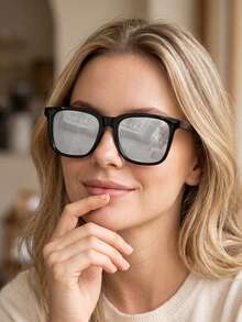 1 Pair Square Minimalist Fashion Glasses, Fashionable Versatile Colorful Coated Lens Large Frame Square Fashion Glasses - Multicolor - View 9
