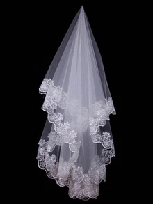 1pc Women's Long Lightweight Lace Floral Wrap Veil, Suitable For Wedding, Party And Outdoor Activities - White - View 4