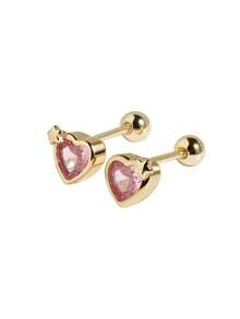1 Pair 925 Sterling Silver Hypoallergenic Heart-Shaped Stud Earrings, Cute And Playful, Inlaid With Pink Cubic Zirconia, Spiral Backing For Secure Fit, Exquisite And Adorable, Gift Box Included, Suitable For Daily Or Holiday Wear, Gift For Girls, Gift For Girl, Gift For Friends, Gift For Back To School, Holiday Gift - one-size - View 9