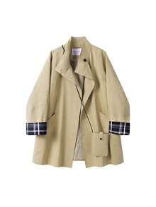 Stunning Stand Collar Trench Coat Jacket Button-Up Top For Office, Daily Wear, Dating, Spring And Autumn - Khaki - View 3