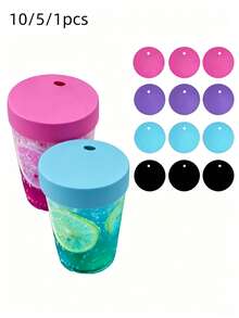 10/5/1 pieza Cubiertas para vasos de bebidas, para protección contra el alcohol, cubiertas para vasos de bebidas de tela impermeable reutilizable, con orificio para pajita, evita que las bebidas sean adulteradas en los bares - Multicolor - Ver 1