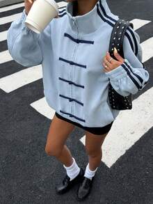 New Style Chinese Frog Button Suede Velvet Jacket Loose Fit - Blue - View 5