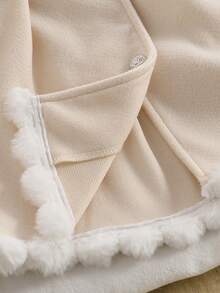 Girls' Elegant Exquisite Wool Coat, Autumn/Winter Fashion New Style, Cute Bow Decor, Patchwork Faux Fur Peter Pan Collar, Single-Breasted Button Front, Apricot Long Sleeve Mid-Length Knee-Length Jacket, Back To School - Apricot - View 11