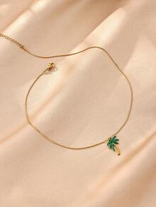 1pc Or 1set Stainless Steel Palm Tree Necklace & Ring, Unisex, 18K Gold Plated Coconut Tree Ring & Necklace, Plant Pendant Jewelry - Style 3 - View 7