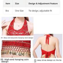 Professional Belly Dance Rhinestone Fringe Halter Crop Top, Elastic Waist Dot Mesh Harem Pants For Dance Training, Gala Shows And Competitions - Multicolor - View 10
