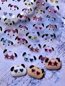 1pc Cute Wearing Heart Fashion Glasses Puppy Nail Stickers,5D Cartoon Laser Glasses With Pentagram Eyeglass Frame Self Adhesive Nail Art Decals, Kawaii Summer Lovely Nail Decor For Daily Manicure - Multicolor - View 3