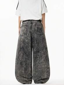 1 pieza Jeans holgados de pierna ancha con bordado de "Hermano de la Justicia" para hombre - Negro - Ver 2