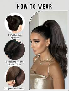 7JHH WIGS 28-Inch Long Mocha Brown Body Wave Ponytail Extension For Women Drawstring & Clip-In Secured, Synthetic Hairpiece Perfect For Everyday Styling Use, Halloween - Mocha Brown - View 7