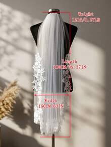 1pc Lace Floral Trim Fingertip Length Bridal Veil, White Soft Tulle With Hair Comb, Wedding Pre-Wedding Party Registration Ceremony Bridal Accessory - Multicolor - View 8