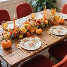 20/50Pcs 13.5 Inch Orange Autumn Harvest Floral Border Placemats, Disposable Tea Party Placemats, Suitable For Table Setting, Event Party, Wedding, Wedding Banquet, Birthday Decoration - View 7