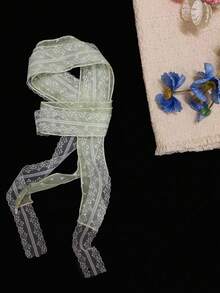 1件精緻蕾絲圍巾，花卉刺繡圍巾，頸部配件，髮箍，層次穿搭，以及日常優雅配件 - 綠色 - 查看 7