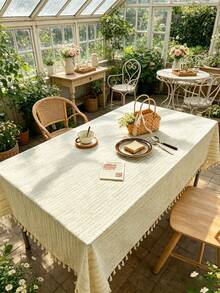 1件裝棉質雛菊花卉流蘇桌布，波希米亞風長方形餐桌布，柔軟透氣可水洗，復古鄉村風裝飾桌布，適合家庭晚餐、餐廳、野餐、居家美學裝飾 - 米黃小花 - 查看 2
