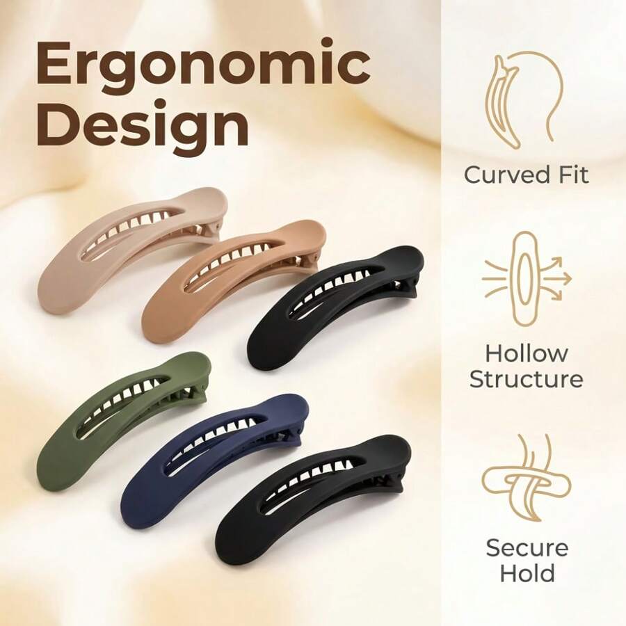 3pcs Large Flat Alligator Hair Clips, Matte Strong Grip Non-Slip Hair Clips, Designed For Thick Hair With Neutral Tones, Suitable For Women's Daily Wear, Skincare And Makeup - Multi-color - View 1