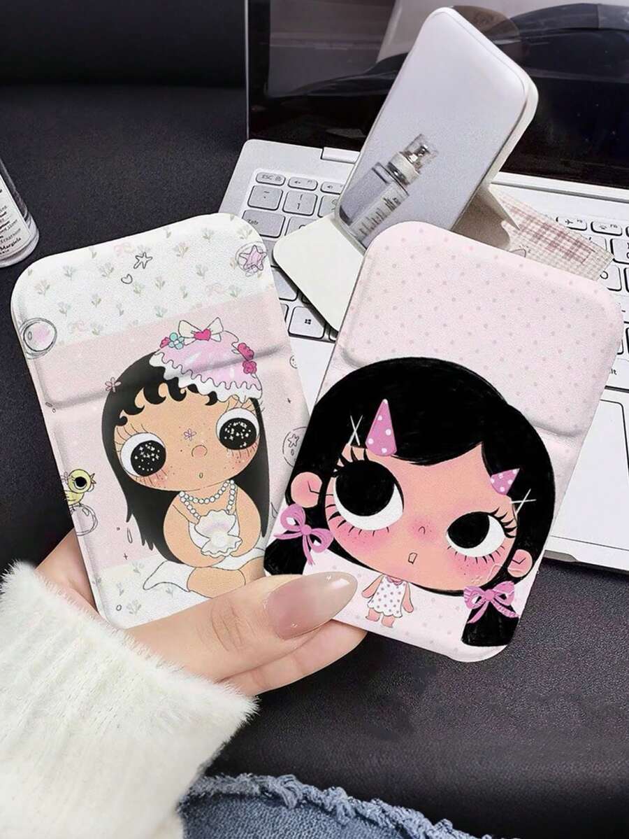 1 Peça Espelho de Maquiagem Dobrável com Padrão de Personagem de Desenho Animado Fofo, Espelho Flip com Altura Ajustável, Espelho de Alta Definição, Espelho de Mão Portátil de Bolso para Viagem, Presente de Aniversário para Meninas, Presente de Feriado - Multicolorido - Visão 1