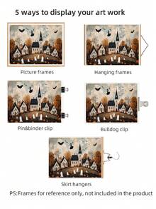 1pc Frameless Vintage Spooky Halloween City Wall Art Print, Whimsical Witch & Ghost Decor For College Dorm, Party, Bedroom, Gift - Witch - View 6