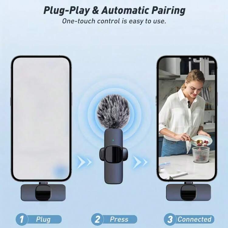 2入無線領夾式麥克風 USB Type-C 即插即用，智慧降噪，適用 17/16/15、Android 智慧手機，搭配 Lightning 轉接頭可相容 iPhone，筆電用無線領夾式麥克風，適合 Vlog、會議、學習、短影片錄製、直播、現場播報，提升音質 - 黑色 - 查看 7