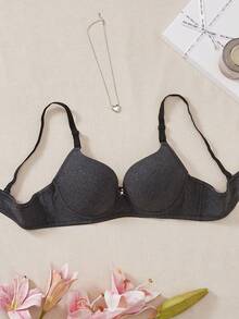 1件女款舒適睡眠有鋼圈軟罩杯純色棉質內衣內褲文胸 - 黑色 - 查看 8