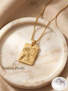 Personalized Photo Engraved Locket Necklace, Custom Photo Engraving, 18K Stainless Steel Chain, Gold/Silver Portrait Pendant, Personalized Family/Pet Jewelry, Perfect Gift - Multicolor-box Chain - View 1