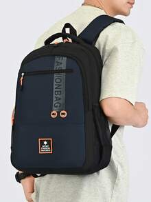 Unisex Backpack, Black & Grey Contrast Color Sports Star Logo Daily Use Bag, Multiple Front Zipper Pockets, Suitable For School, Gym, Daily Commute - Multicolor - View 8