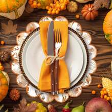 20/50Pcs 13.5 Inch Orange Autumn Harvest Floral Border Placemats, Disposable Tea Party Placemats, Suitable For Table Setting, Event Party, Wedding, Wedding Banquet, Birthday Decoration - View 8