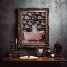 1pc, Canvas Wall Art With Frame, Wall Decor Printed With Neon Slogan "Live Well, Laugh Loud, Bubble Bath Time", Featuring Cute Pink Bow Ghost, Black Cat And Vintage Bathtub Pattern, Sweet Cool Gothic Halloween Atmosphere Wall Poster; Suitable For Modern Home Decor, Room Decor, Dorm Decor, Bedroom Decor, Living Room Decor, Bathroom Decor - Bathroom Ghost - View 11