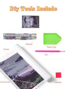 |5D DIY Diamond Painting|Black Cat And UFO In Purple Wildflower Forest Night Scene Diamond Art Set,Mysterious Alien Fantasy Nature Wall Decor.Relaxing Diamond Painting,Diamond Painting For Adults,Make Your Own Wall Art DIY,Enjoy The Fun Of Hands-On - No Frame - View 3