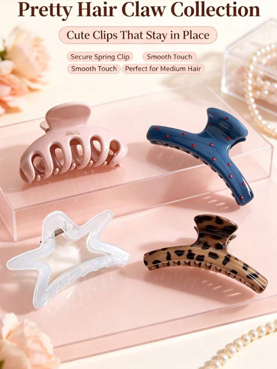 Bộ 4 kẹp càng cua tóc họa tiết chấm bi cao cấp dịu nhẹ, kẹp búi tóc sau đầu vân kem cỡ lớn, phụ kiện tóc đa năng cho nữ - Nhiều màu - Xem 1