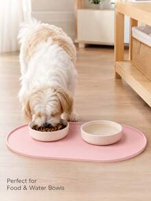 1pc Cat Feeding Mat, Non-Slip Waterproof Anti-Spill Design, Oval Pet Food Mat With Raised Edge And Feeding Port - Easy To Clean Durable Surface, Suitable For Dry And Wet Food, Scratch-Resistant Protective Mat, Also Suitable For Dog Bowls (Compatible With Cat/Dog Bowls), Multi-Pet Households, Dog Owners - Multicolor - View 5