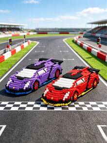 3880pcs Micro Particle Building Blocks Racing Car DIY Assembly Toy, Cool Racing Car Model Decor, Stress Relief Desktop Ornament, Suitable For Teenage Boys Birthday Holiday Gift, Collectible Toy - Multicolor - View 2