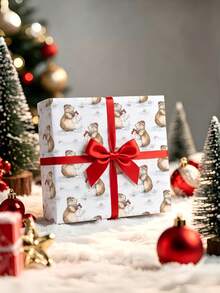 1 Roll Of Christmas Gift Wrapping Paper Featuring A Christmas Capybara And Snowman Pattern; Made Of Coated Paper; Dimensions: 43 Cm X 300 Cm; Suitable For Christmas Gift Wrapping, Party Decorations, Gift-Giving, And Christmas Crafts. - A - View 2