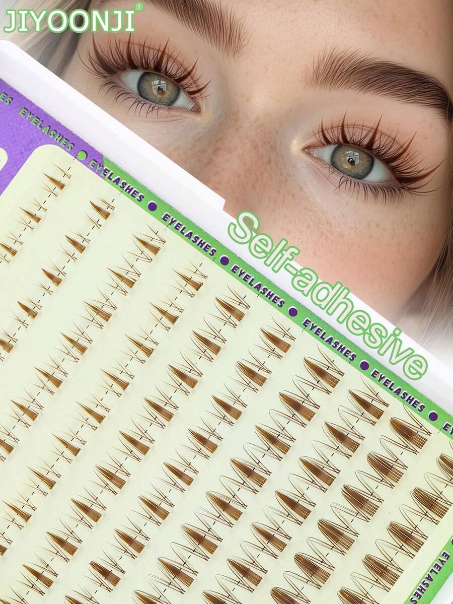 JIYOONJI 100 Peças Cachos de Cílios Marrons, Sem Cola, Extensão de Cílios com Efeito Molhado de Desenho Animado, Tira Autoadesiva, Estilo Anime, Cílios com Formato Espinhoso - CC - Visão 1