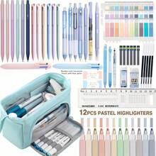 56pcs Luxury Stationery Set, Includes 1 Multi-Function Double-Window Pencil Case, 7 Black Gel Pens, 6 0.5mm Mechanical Pencils, Ruler, Eraser And More, Suitable For Middle School Students Back To School, Office And Study Supplies - Stationery Set - View 14