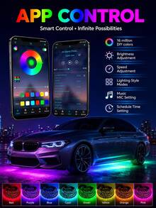XF.Meraki Smart RGB Car Underglow Light Kit, App And RF Remote Control, IP67 Waterproof, Decorative Lights, 16 Million Color LED Strip, Music Sync - 1-to-4 - View 2