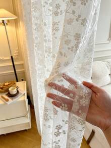 1pc Embroidered White Floral Fresh Fashion Gauze Curtain, Floral Pattern, Rod Pocket Design, Suitable For Living Room And Bedroom - Transparent And Filtering Curtains, Living Room Curtains, Bedroom Curtains - Multicolor - View 9